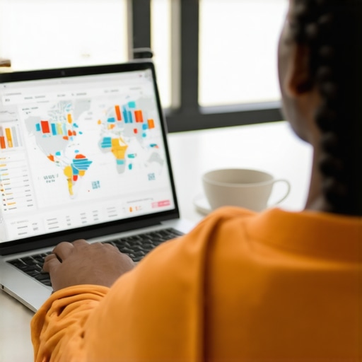 Person reviewing local SEO analytics on a laptop with charts and maps