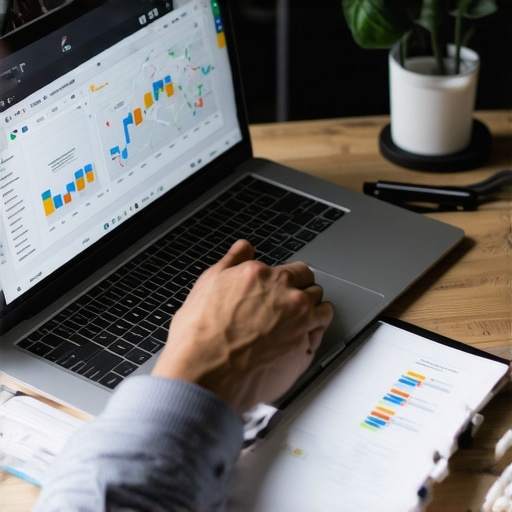 Analyzing Map Rankings for Better Optimization Business owner reviewing Google Maps ranking data with charts on laptop
