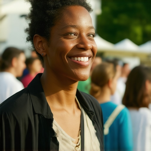 Business owner participating in local community event, vibrant and engaging photo