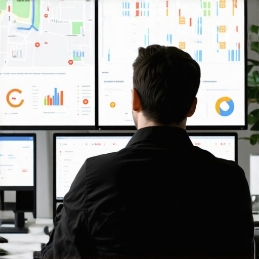 Person analyzing local SEO metrics on a digital dashboard in an office