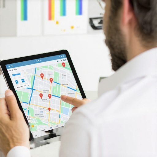 Deep Dive into Local SEO Data Analysis SEO expert analyzing local map data on a tablet for improved rankings.