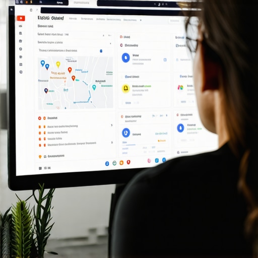 Person analyzing Google My Business listing and map analytics on a laptop.