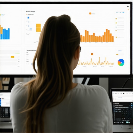 Person analyzing SEO performance on a computer screen with charts and to-do lists.