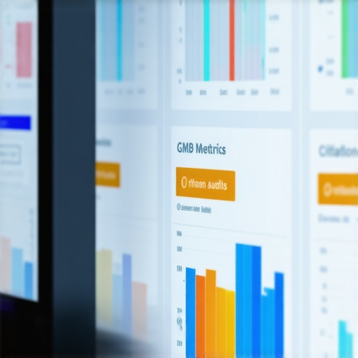 GMB Maintenance Dashboard A person monitoring local SEO metrics on a digital dashboard for GMB management.