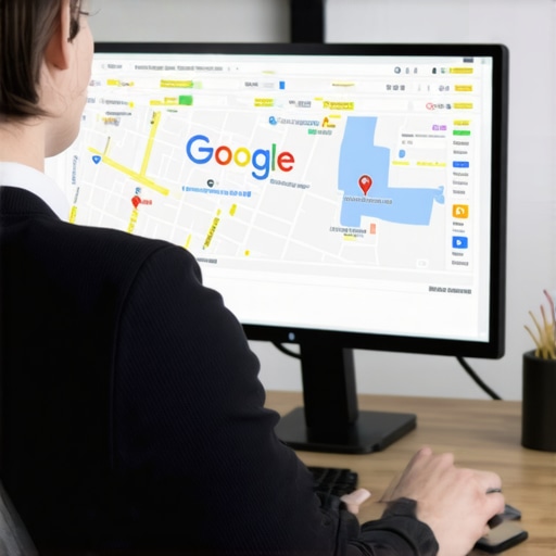 Business owner reviewing map data on laptop to improve local SEO.