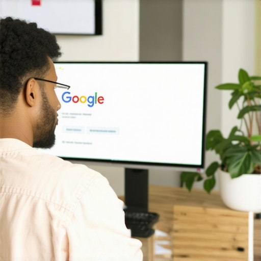 Business owner updating GMB profile on laptop with marketing tools