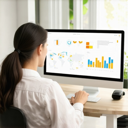 An SEO expert reviewing business data on a laptop with local maps and ranking charts.