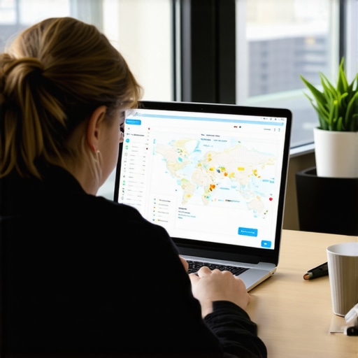 A person using local SEO tools on a laptop to manage Google Maps listings.