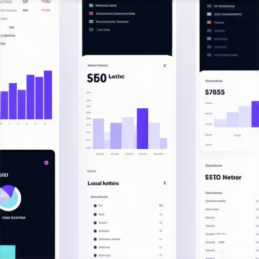 Local SEO Monitoring Dashboard Screenshot of a digital dashboard with graphs and data related to Google Maps rankings.