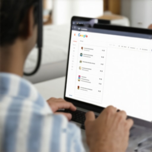 A person working on optimizing Google My Business listing on laptop with maps and checklist