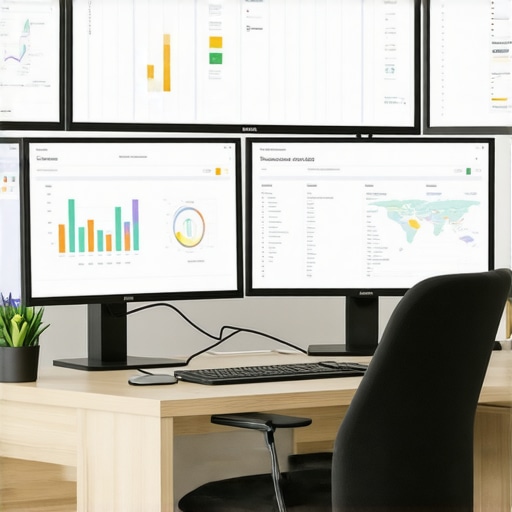 Person analyzing local SEO data with multiple screens showing maps, citations, and ranking graphs.
