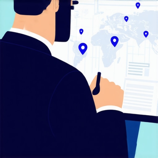 Business owner examining a digital map with hidden errors blocking visibility.