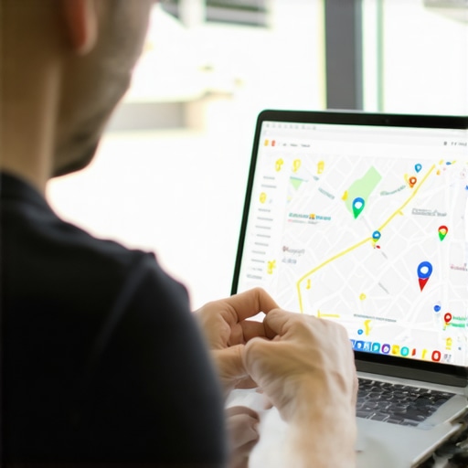 Business owner verifying GMB profile on laptop with Google Maps
