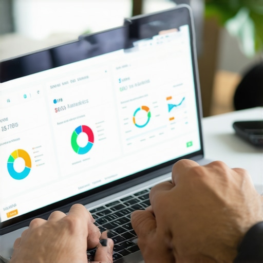 A person reviewing SEO analytics on a computer screen, focusing on local search performance and map rankings.