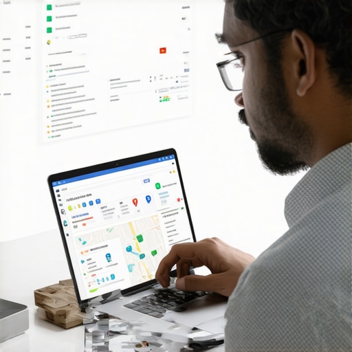 Person analyzing Google Maps data and citation reports on a laptop