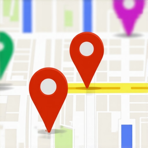 Close-up view of a digital map with business location pins, illustrating map optimization techniques.