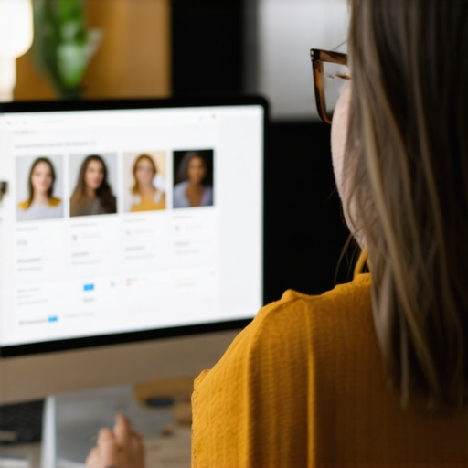Business owner editing Google My Business profile on a laptop, focusing on profile details and photos.