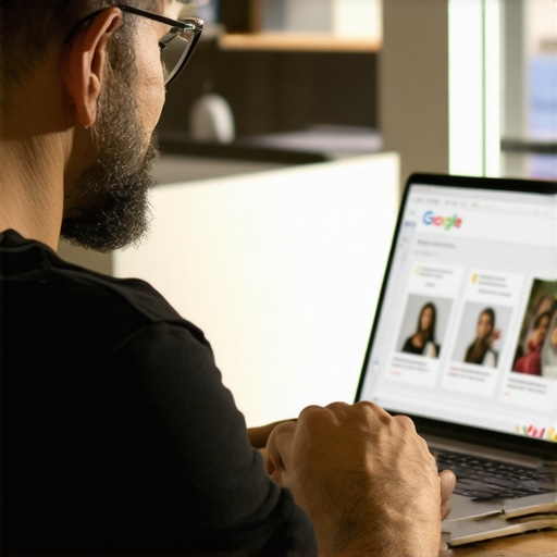 Business owner editing Google profile on laptop for better local visibility.