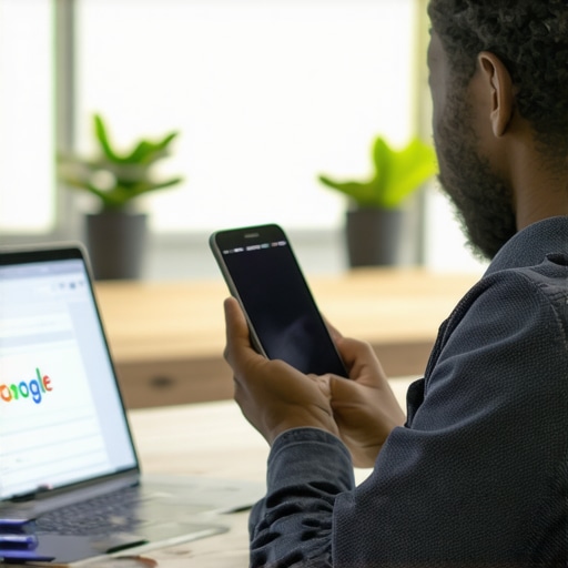 Business owner updating GMB profile on laptop and phone