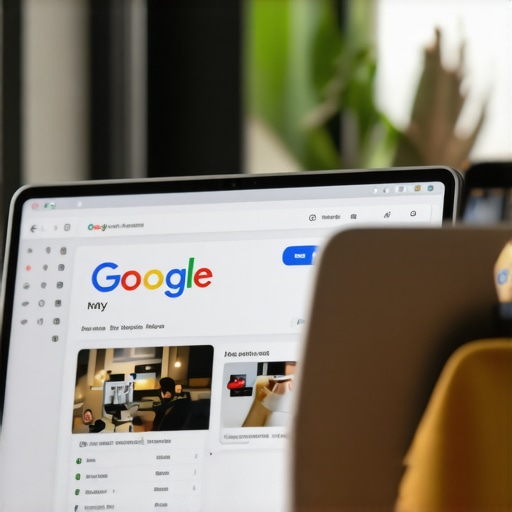 Business owner optimizing Google My Business listing on laptop