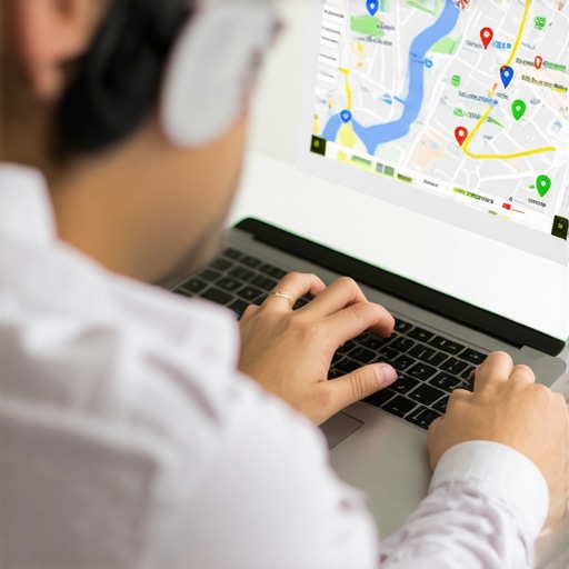 Business professional analyzing local SEO data on a computer
