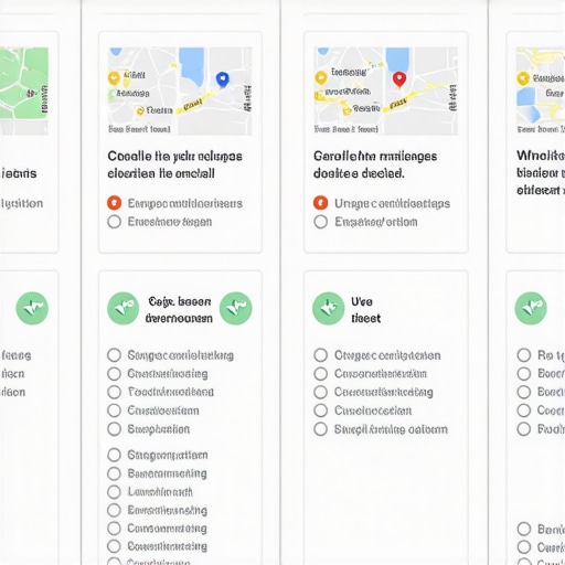 Illustration of a digital checklist with icons representing verification, info update, reviews, and optimization steps