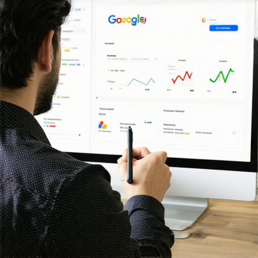 Business owner reviewing and optimizing Google My Business profile with SEO tools.